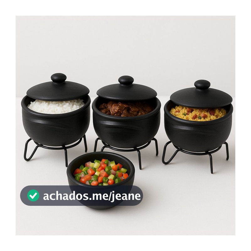 Jogo 3 Panelas de Barro Capixaba 1,5 Litros Com Tampas + Suportes Ferro + Cumbuca 500ml - Curadas Para Uso + Garantia