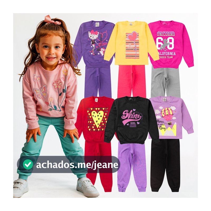 Kit 10 Peças Conjunto Moletom Infantil Menina Inverno 1 ao 14 Feminino Manga Longa