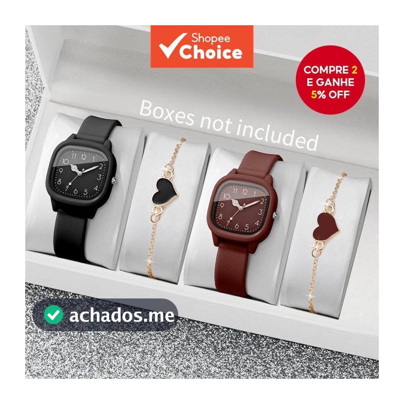 2/4 peças relógio de pulso feminino com mostrador quadrado árabe, pulseira de silicone e conjunto de bracelete com