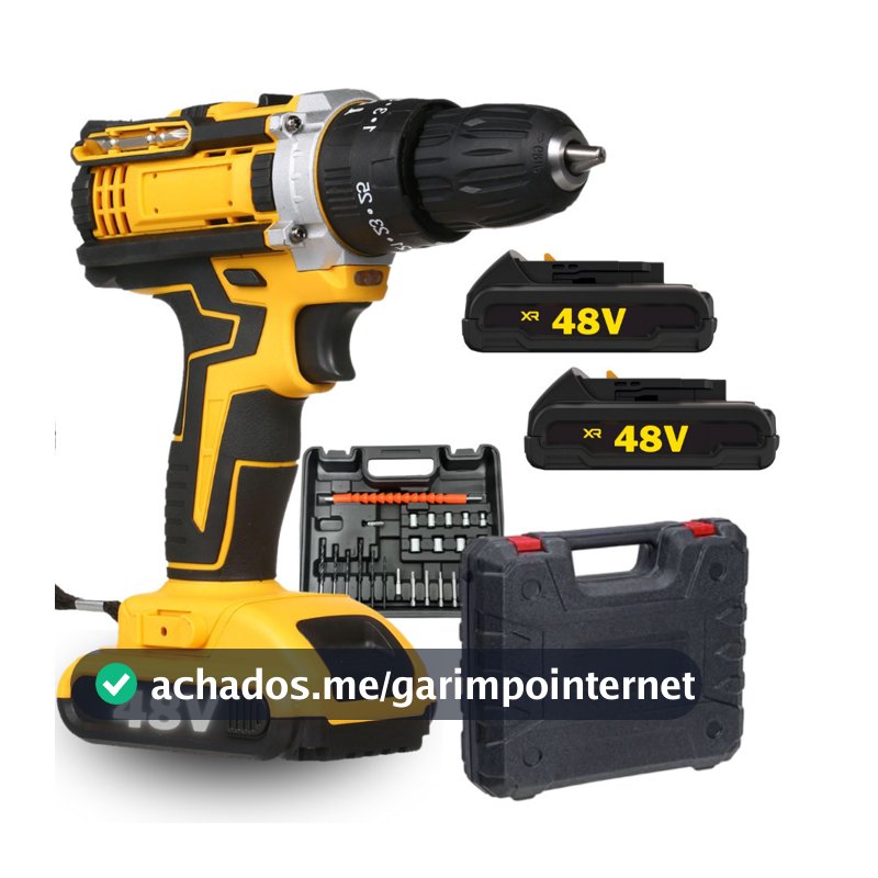 Parafusadeira Furadeira de Impacto Com 2 Bateria Recarregável Sem Fio 48v Com Maleta Completo