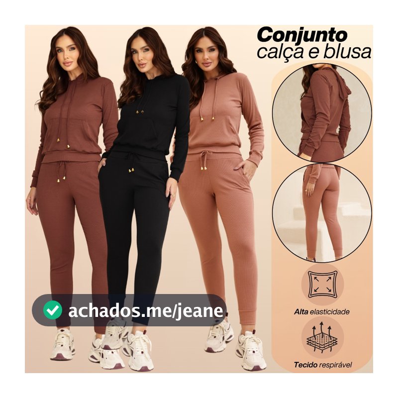 Conjunto Feminino Calça Jogger e Blusa Canguru C Capuz Tipo Moletom Para o Frio Inverno C Lycra