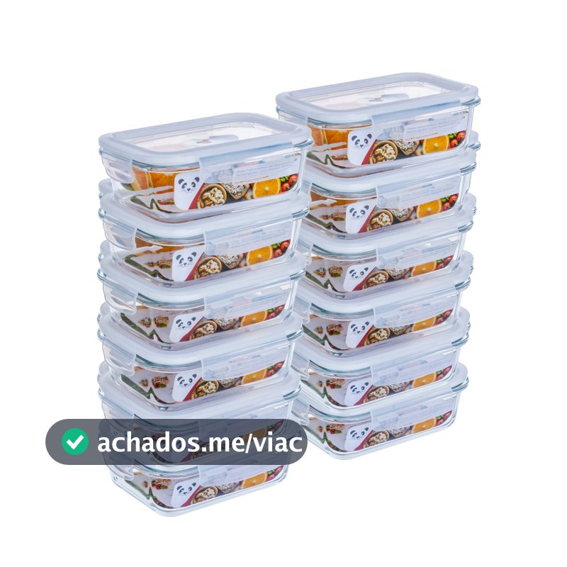 Kit Potes Herméticos Porta Mantimentos Vidro Retangular 640ml 370ml Marmita Fitness GP Home