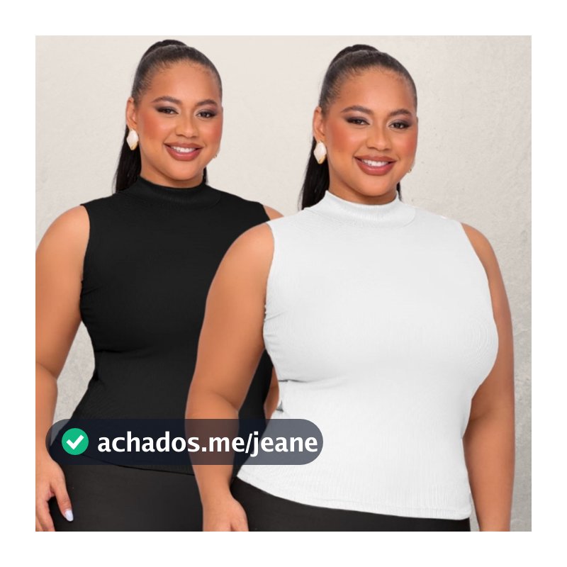Kit 2 Blusa Regata Feminina Plus Size Gola Alta Canelada GG ao G3