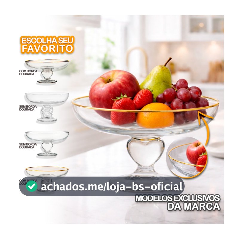 Fruteira Saladeira Centro Mesa Decorativo Vidro Cristalino Pé Ornamental