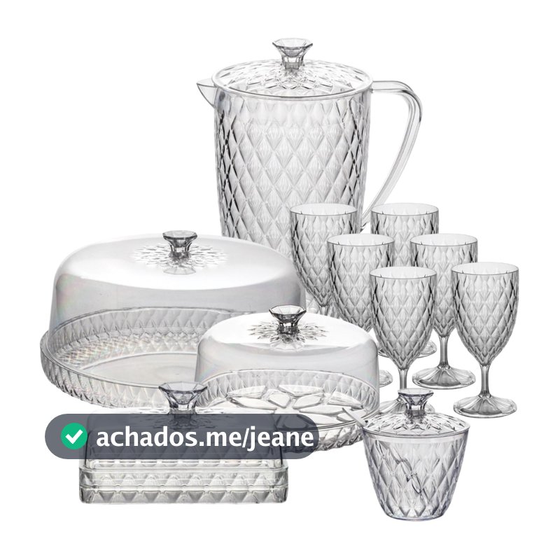 Kit Mesa Posta Glamour 11 Peças – Café da Manhã Completo com Jarra + Queijeira + Manteigueira + Açucareiro + Boleira