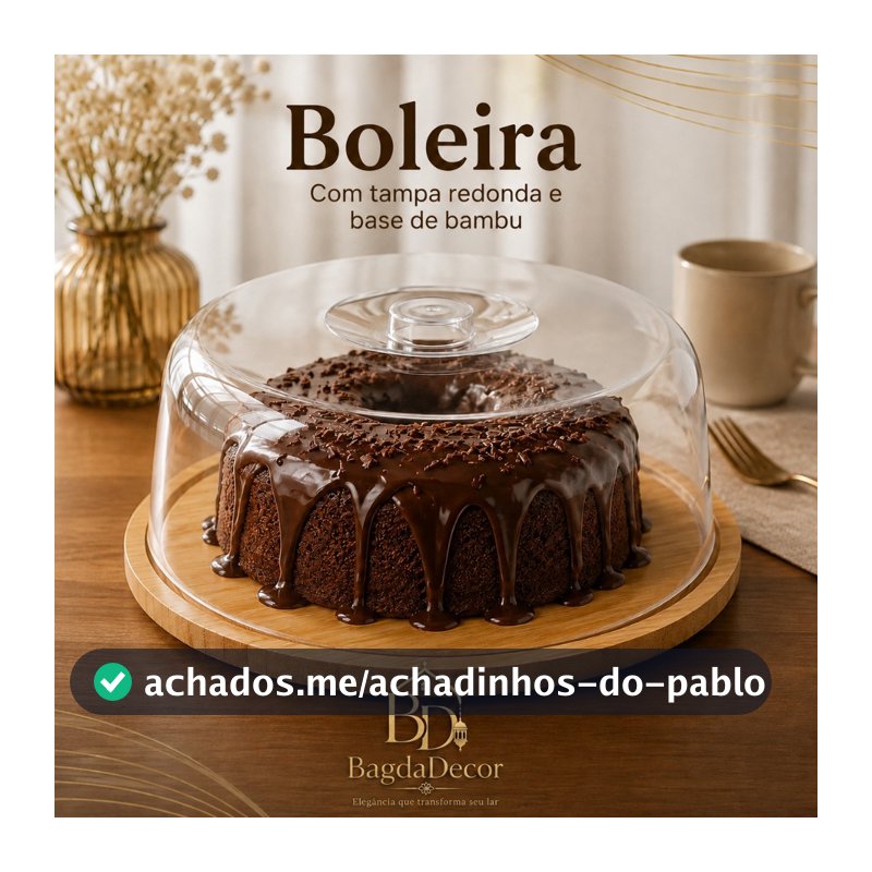 Boleira com Tampa Acrílica Base de Bambu 28cm Porta Bolo Torta Doces Mesa Cozinha Elegante Premium