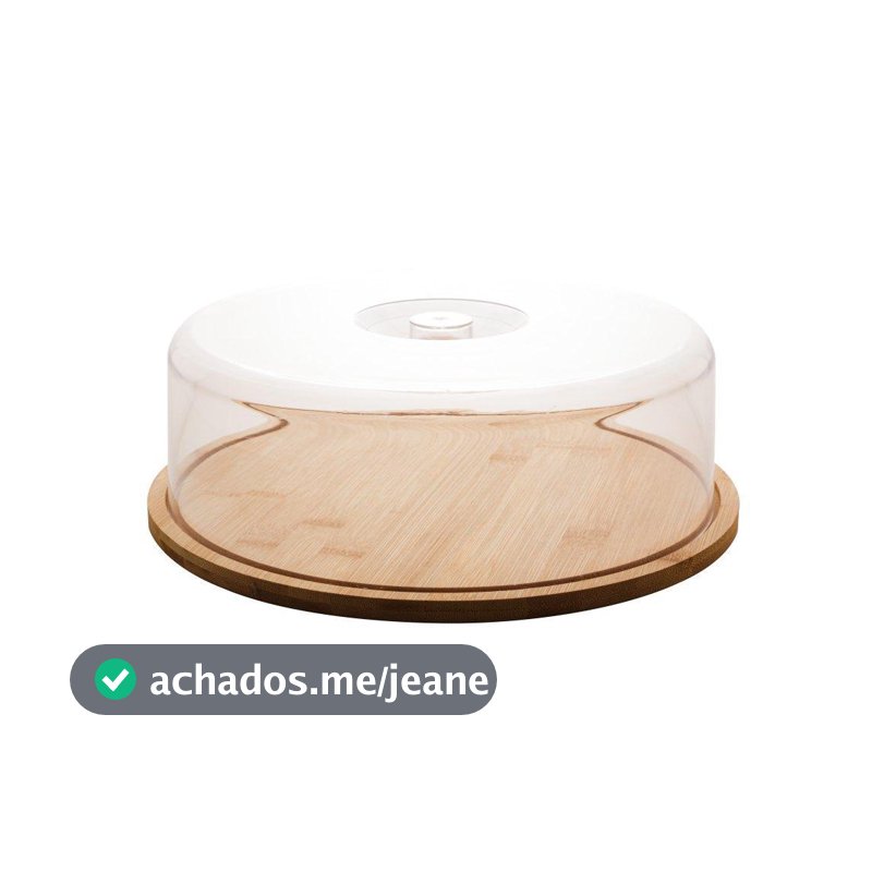 Prato para Bolo Lyor com Tampa 28cm Bambu Natural e Cúpula Transparente para Servir Tortas Doces Pães e Mesa Posta Café