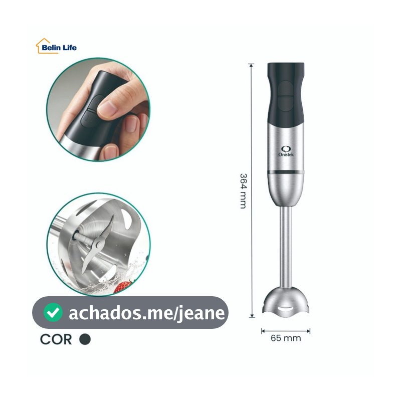 Mixer Elétrico de Mão Portátil 260W Aço Inox 2 Velocidades Prático para Cozinha Onistek