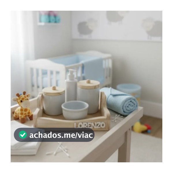 Kit Higiene Bebê Nome Personalizado Pote Bandeja Madeira