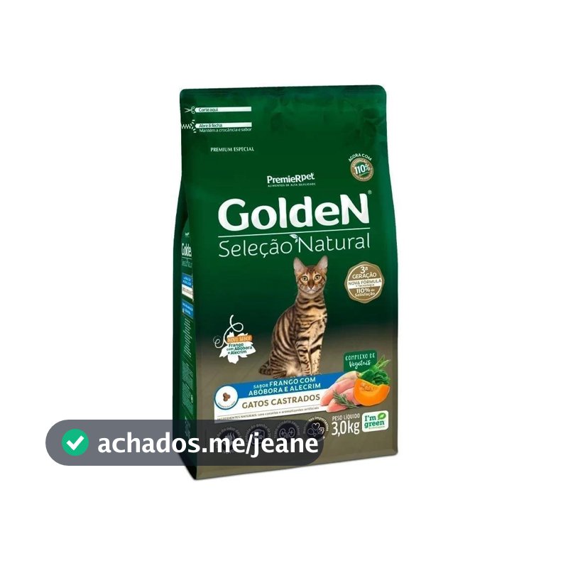 Ração Golden Seleção Natural Gatos Adultos Castrados Abóbora 3Kg
