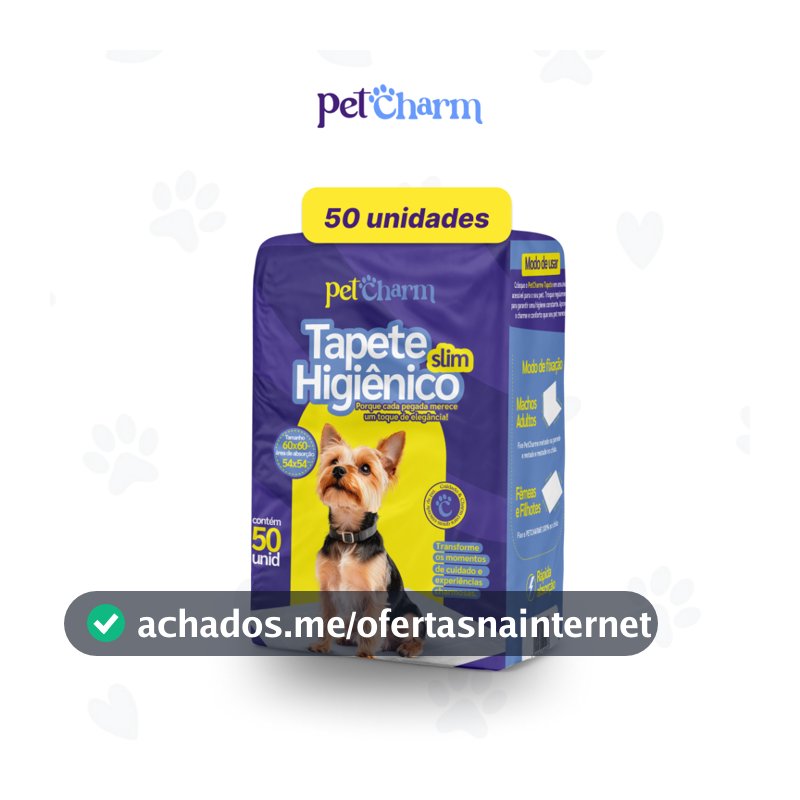 50 unid - Tapete Higiênico PetCharm Slim -Tamanho 50cm x 60cm Para Cachorros