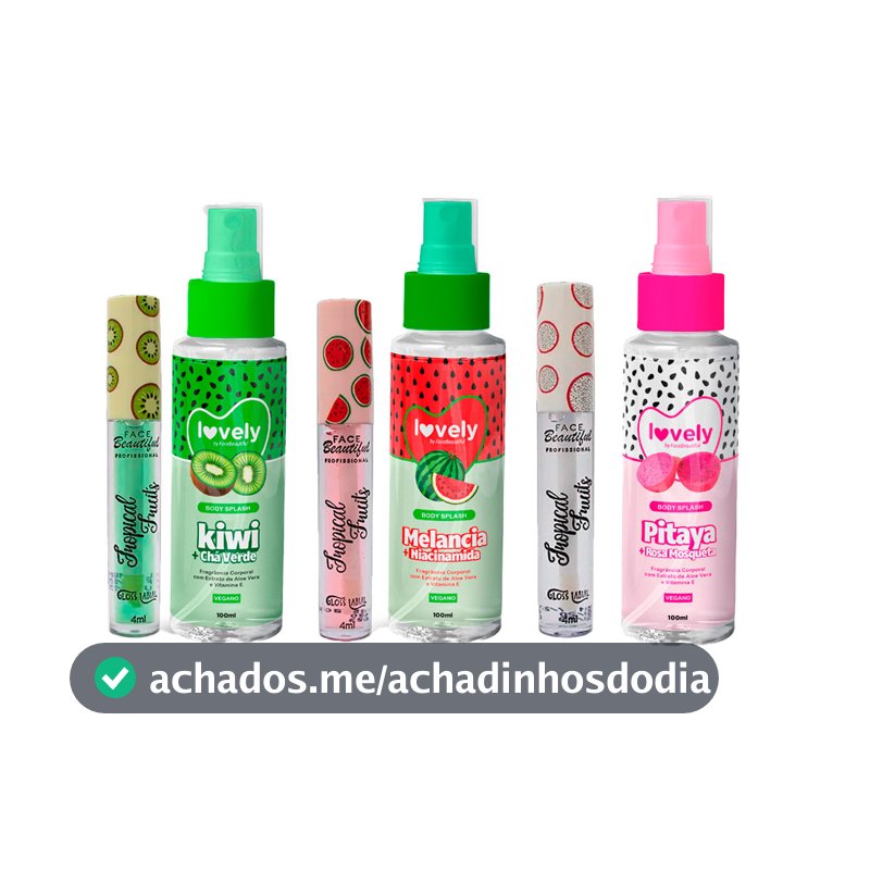 Kit Body Splash Corporal Gloss Labial com Cheirinho de Fruta Face Beautiful