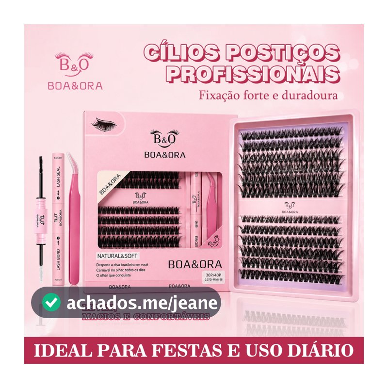 BOAORA Kit Cílios Postiços em Tufos DIY 240/480 MIX 9-16mm Volume Russo Wispy Manga com Cola e Pinça