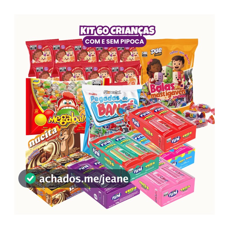 Kit 11 Guloseimas Rende 60 Sacolinhas Lembrancinhas Aniversário Infantil Fini Nucita Pirulito Pipoquinha