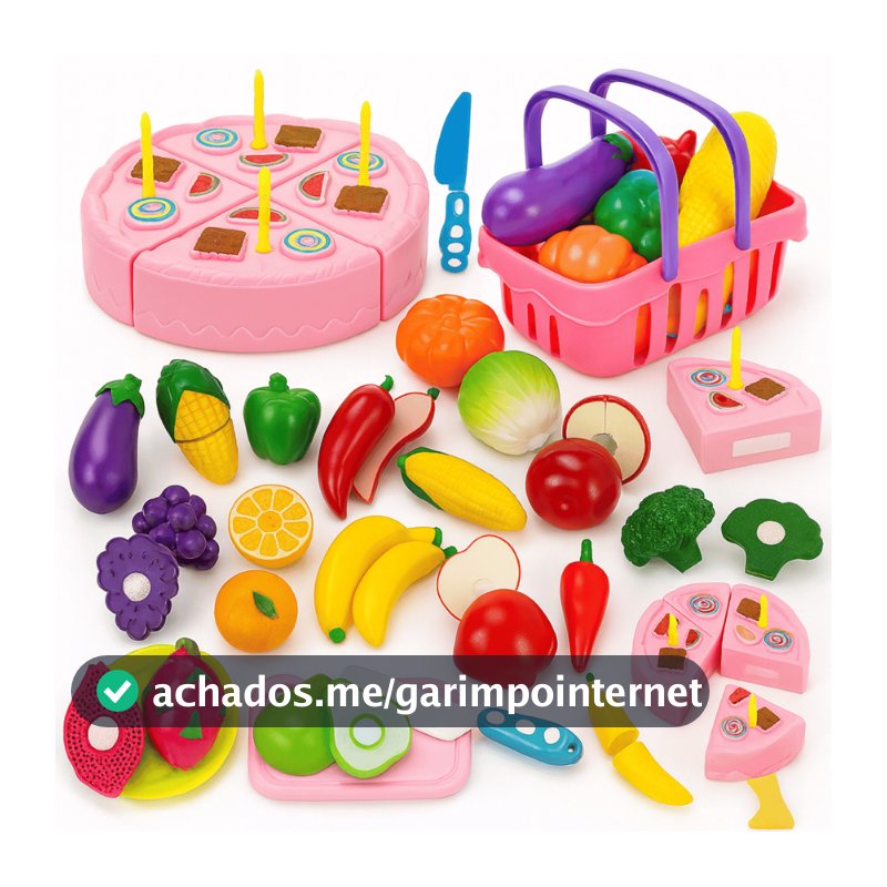 Kit Comidinhas Frutas Legumes Velcro Crec Crec 28 Peças Brinquedo Infantil Menina Cozinha Bolo