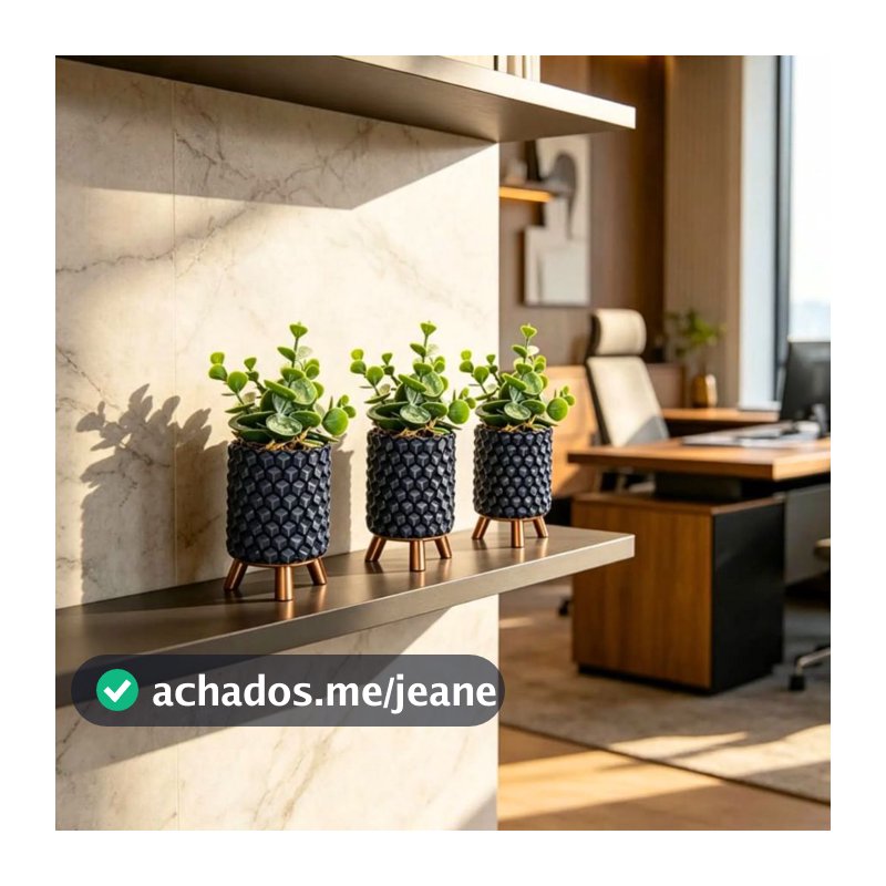 Vasos Decorativos Plantas Flores Artificiais Cachepot Moderno Sofisticado Kit 3 vasos completos com Planta Base e Musgo