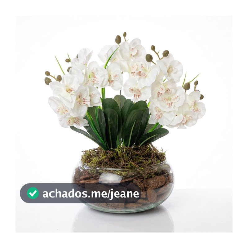 ARRANJO DECORATIVO BUQUE DE ORQUIDEAS ARTIFICIAL VASO INCOLOR