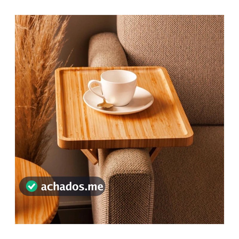 Bandeja Retangular e Redonda de Bambu Dobrável para Braço de Sofá -  Suporte de Copo -  Controle de TV - Bandeja de Café