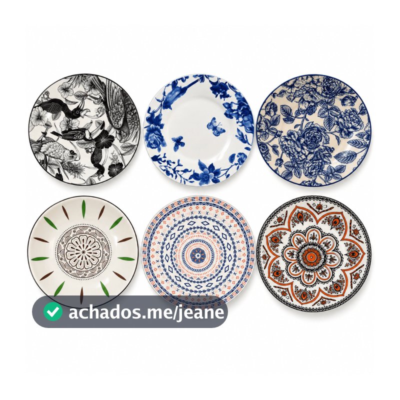 Jogo 4 Pratos Fundos de Ceramica Resistentes Estampados Homestar