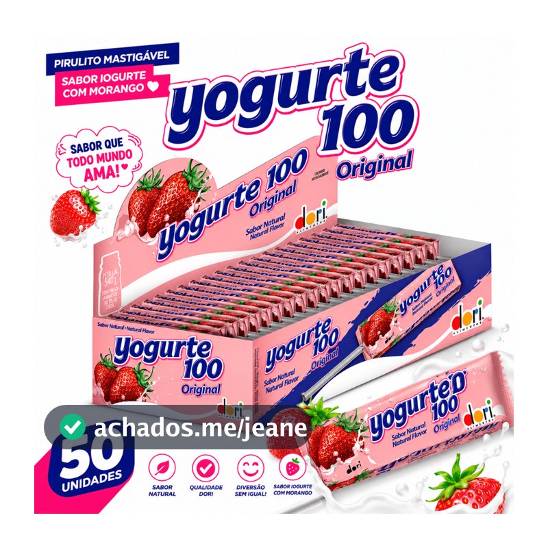 Pirulito Mastigável Yogurte 100 c/50 unidades - Dori ideal para festa infantil e aniversário