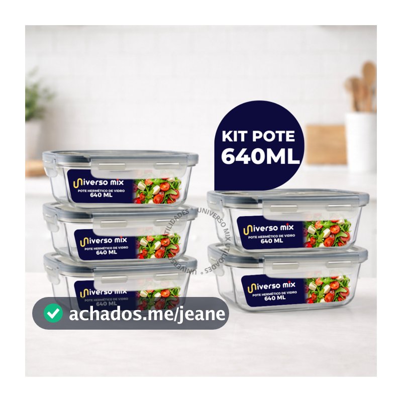 Kit 5 ou 10 Potes Vidro Hermético 640ml Retangular 4 Travas Marmita Premium