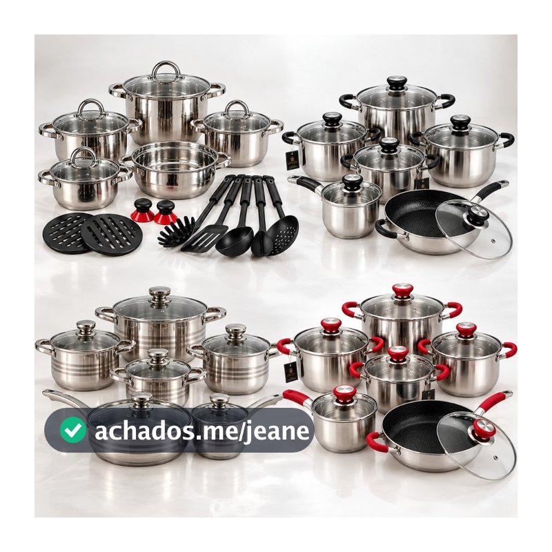 Kits de Panelas em Aço Inox 18/10 Todas com Fundo Triplo 3 Modelos Variações