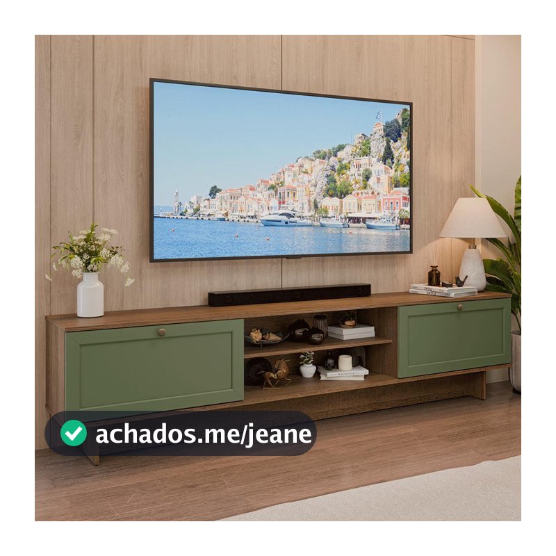 Rack para TV até 80 Polegadas 218 cm 2 Portas Rustic/Verde Vik Madesa