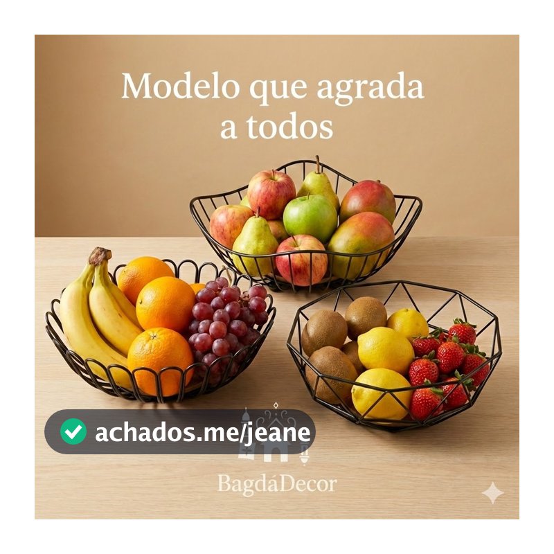 Fruteira Decorativa Preta com Base de Bambu –  Modelos Modernos para Cozinha e Mesa