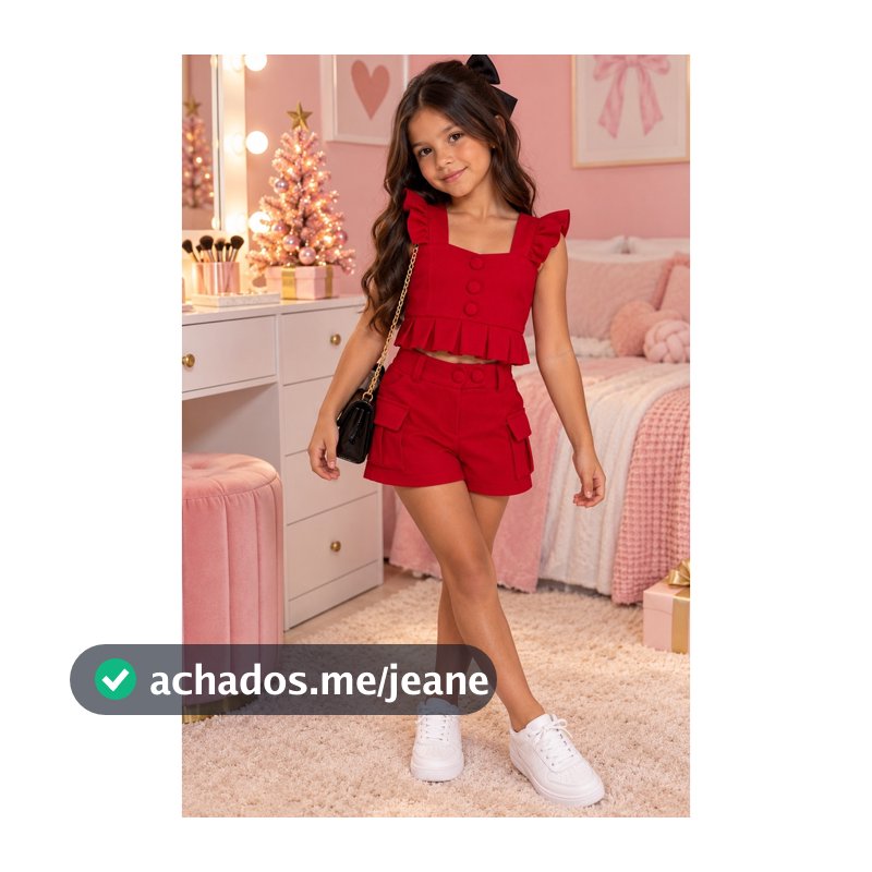 Conjunto Infantil Menina Cropped Short Cargo Moda Bloguerinha Casual Elegante Fashion Natal Réveillon