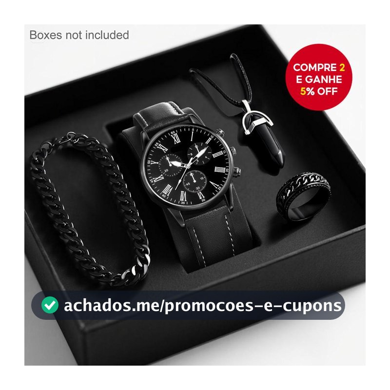 Moda Pulseira De Couro Masculino Relógios De Quartzo Conjunto Homem Relógio De Pulso Casual Com Pulseiras (Sem Caixa) 4