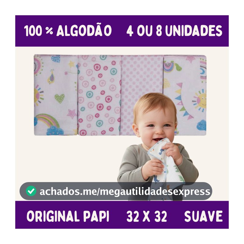 Paninho de Boca Papi Algodão com 8 ou 4 Unidades Papi Karinho