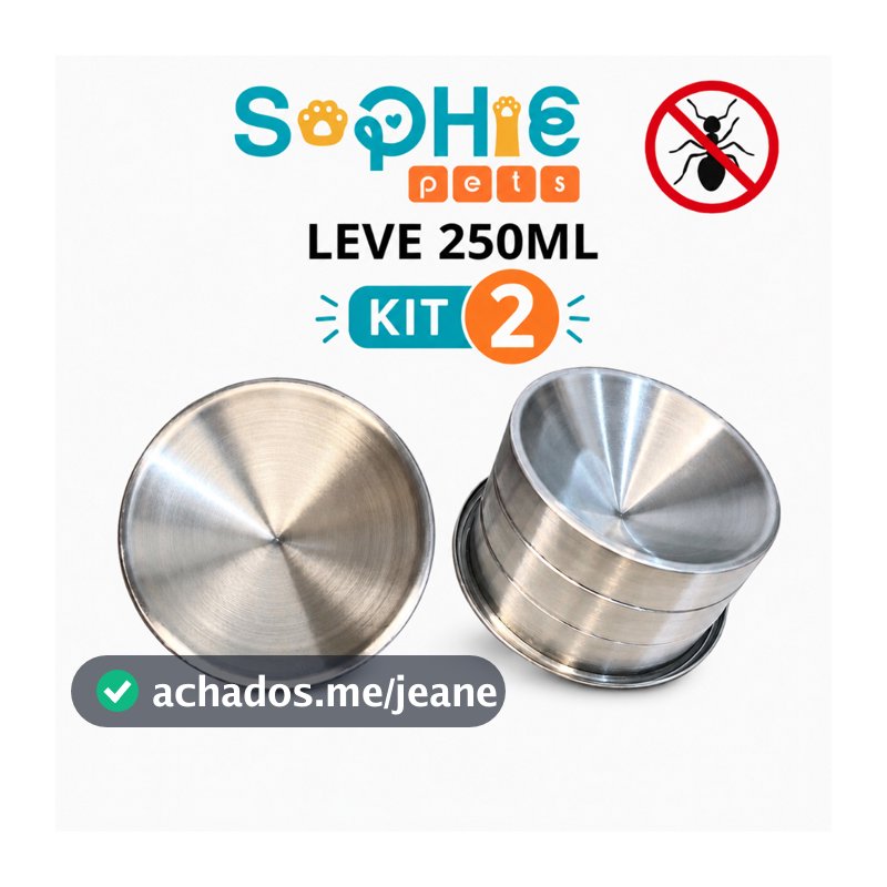 Kit 2 Comedouro Ergonômico Anti-Formiga Elevado Leve Para Gato Pet Alumínio 250ml