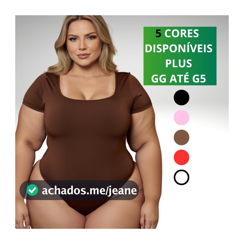 Body Feminino Plus Size GG a G5 Manga Curta Decote Quadrado Forro Duplo Tendência Basico Blusa
