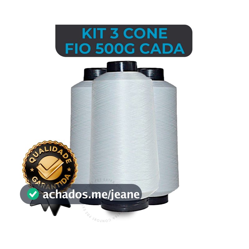 Kit 3 Fios poliéster Overloque Maquina - Fio 500g Cada - Branco Custura Cone Galoneira