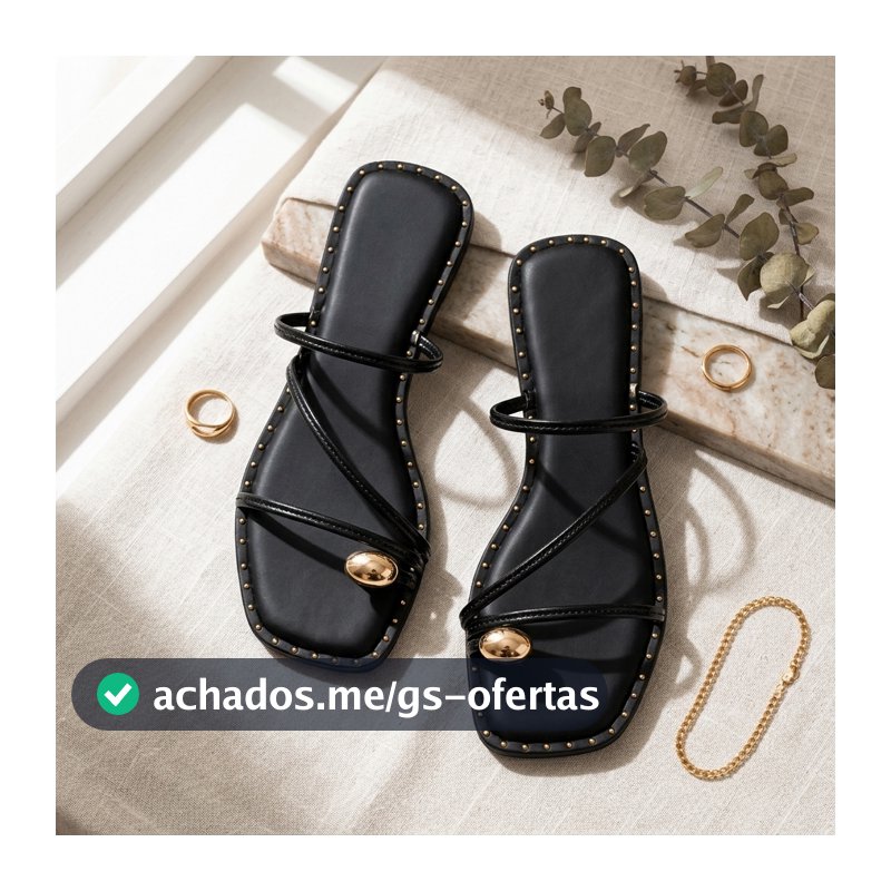 Sandália Rasteirinha Feminina Elegante e Confortavel com Tiras Finas e Detalhes Dourados 34 ao 39