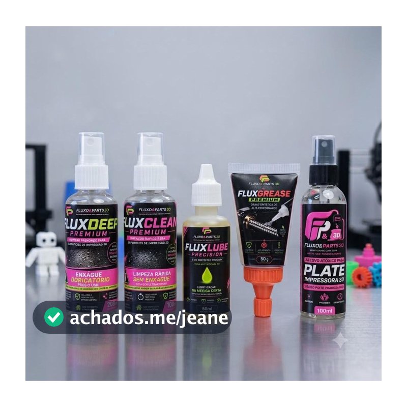 Kit para manutenção 3D FluxClean, Óleo, FluxGrip Fixação, Limpeza FluxDeep e Graxa Sintética