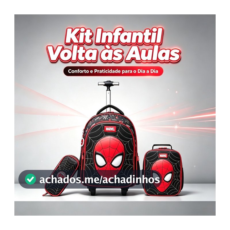 Kit Mochila de Rodinhas Spider Man Lancheira Estojo Escolar Infantil