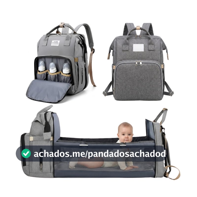 Mochila Maternidade térmica c/Berço, Troca Bebê e Porta Frauda - Cinza tecido Liso