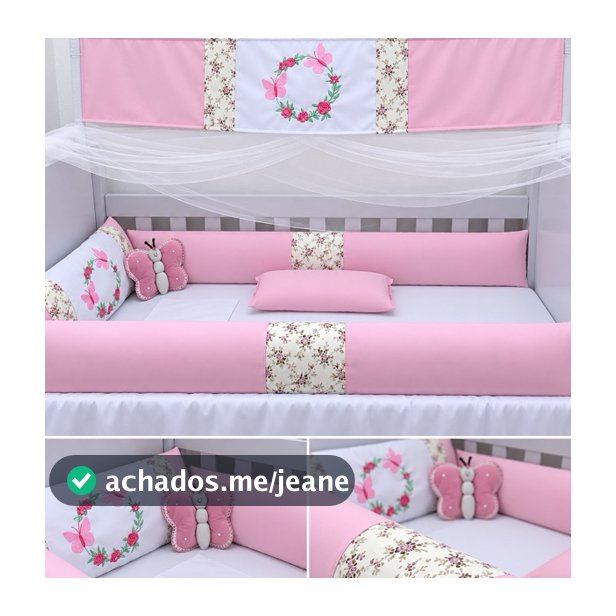 kit berço americano 10 peças rosa jardim/ protetor/ jardim
