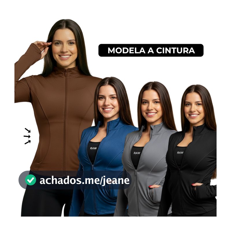 Jaqueta Academia Feminina Fitness Zíper e bolso Estilo Gringa Yoga Furo Dedo