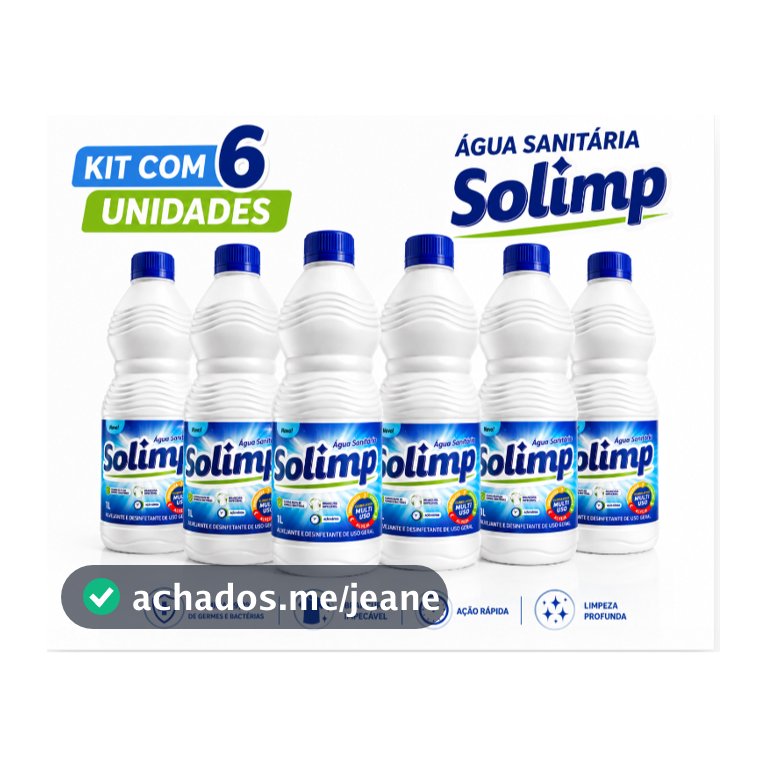 Água Sanitária Solimp 1 Litro Kit 1 2 3 4 6 Unidades Cloro Ativo Multiuso Alvejante Desinfetante Mata  Germes Bactérias