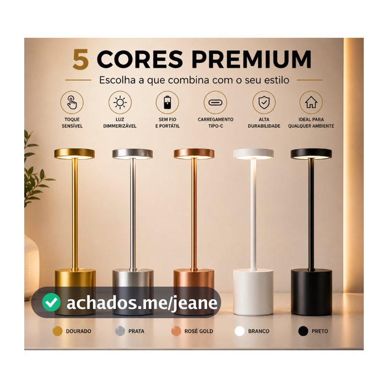 Luminária Mesa Abajur Touch Led Dimerizável Luz Decoração Sem Fio 3000k Recarregável Quarto Sala Bar Restaurante