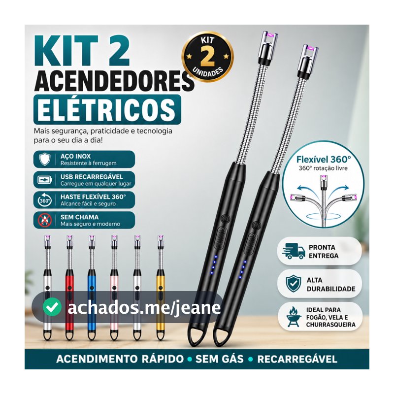 Acendedor de Fogão Plasma Elétrico Recarregável USB Sem Chama Flexível 360°