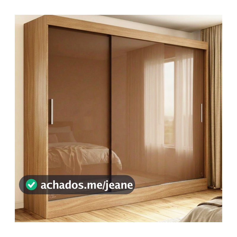 Guarda Roupa Casal Grande 3 Portas Correr Mar 2 Gavetas Marrom Amadeirado