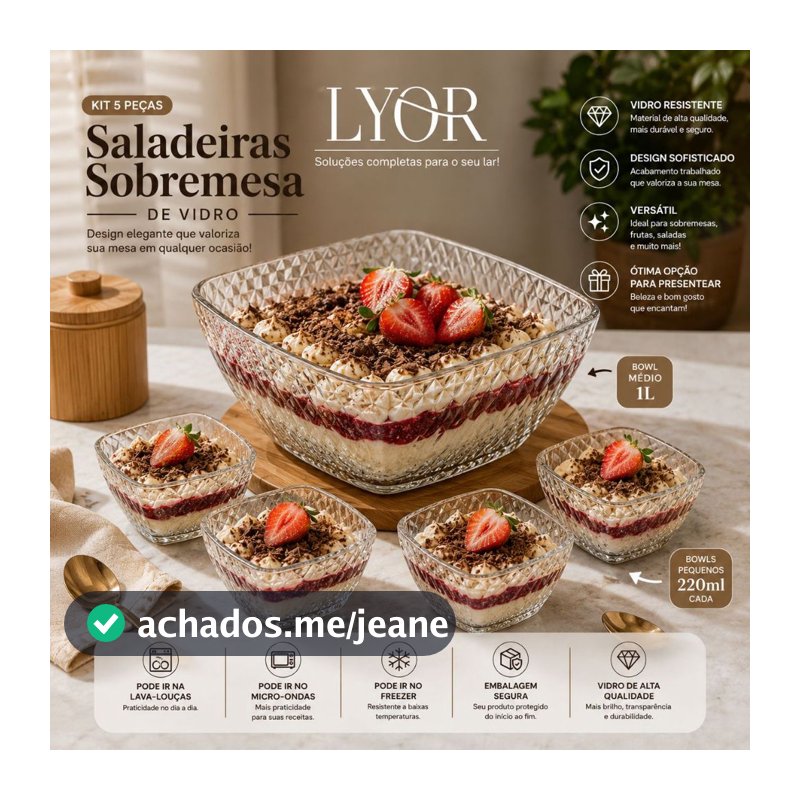 Conjunto 5 Tigelas para Sobremesa Vidro Diamond