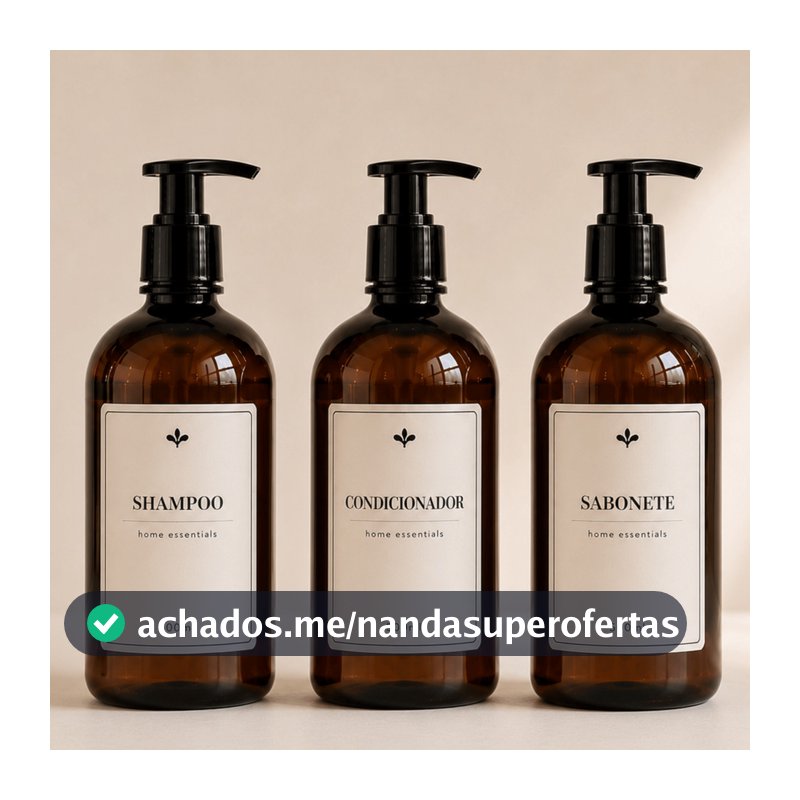 Frascos para shampoo, condicionador e sabonete 500ml âmbar kit para banheiro