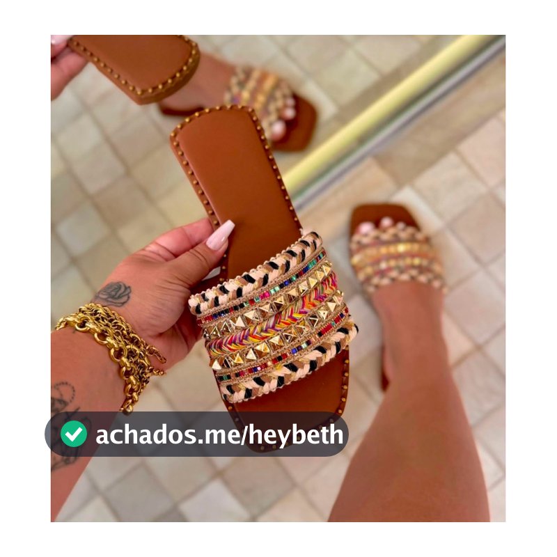 Sandália Rasteira Feminina Boho Chic com Tiras Bordadas | Chinelo Casual Confortável Verão 2026