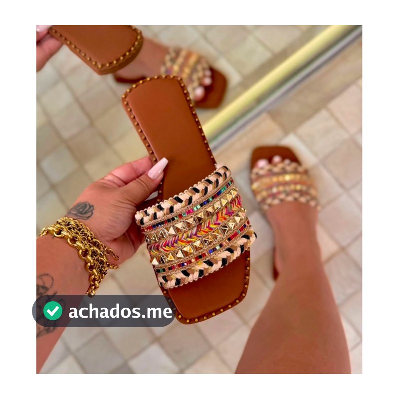 Sandália Rasteira Feminina Boho Chic com Tiras Bordadas | Chinelo Casual Confortável Verão 2026