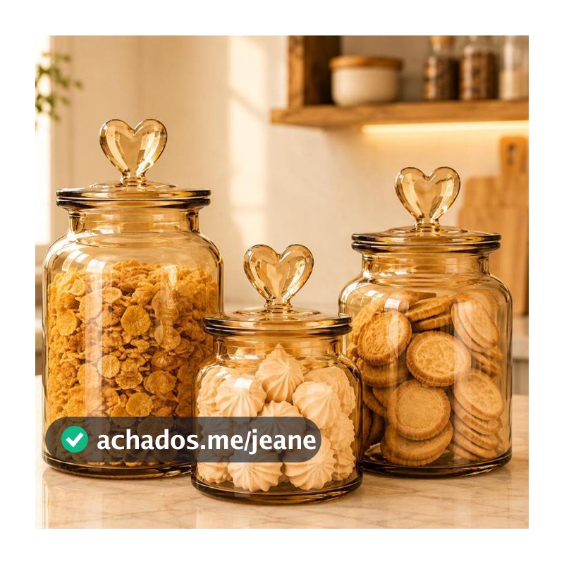 Pote Vidro Âmbar Hermético Decor Afeto Coração