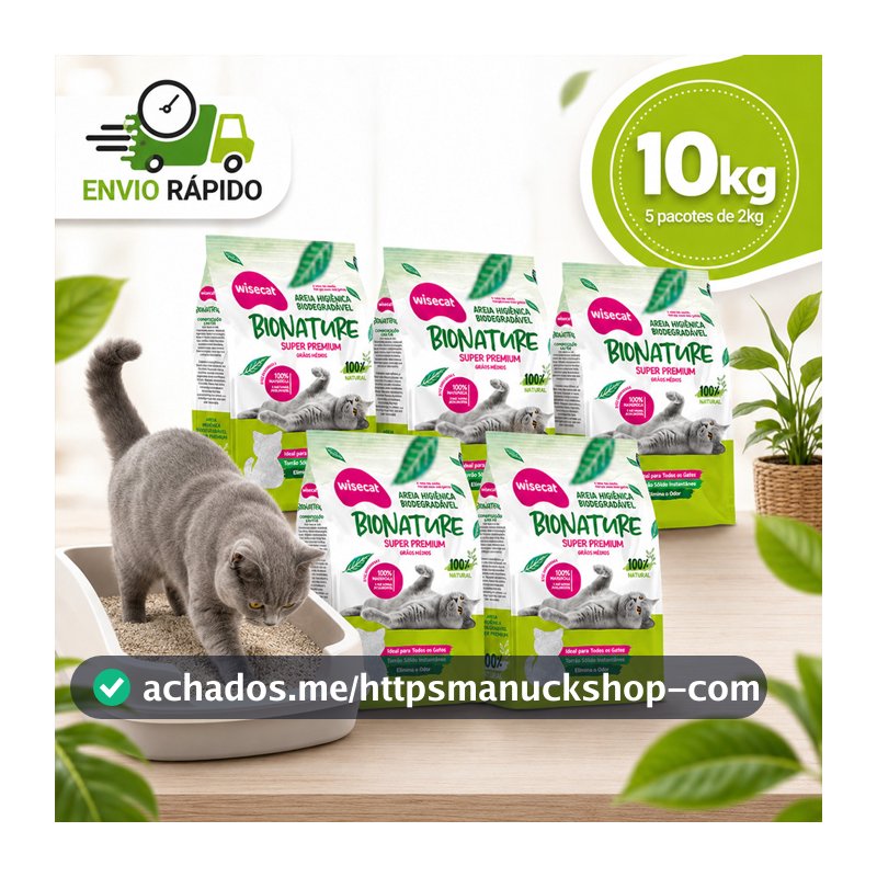 Areia Higiênica Para Gato de Mandioca Wisecat 6 ou 10 kg 100% Natural